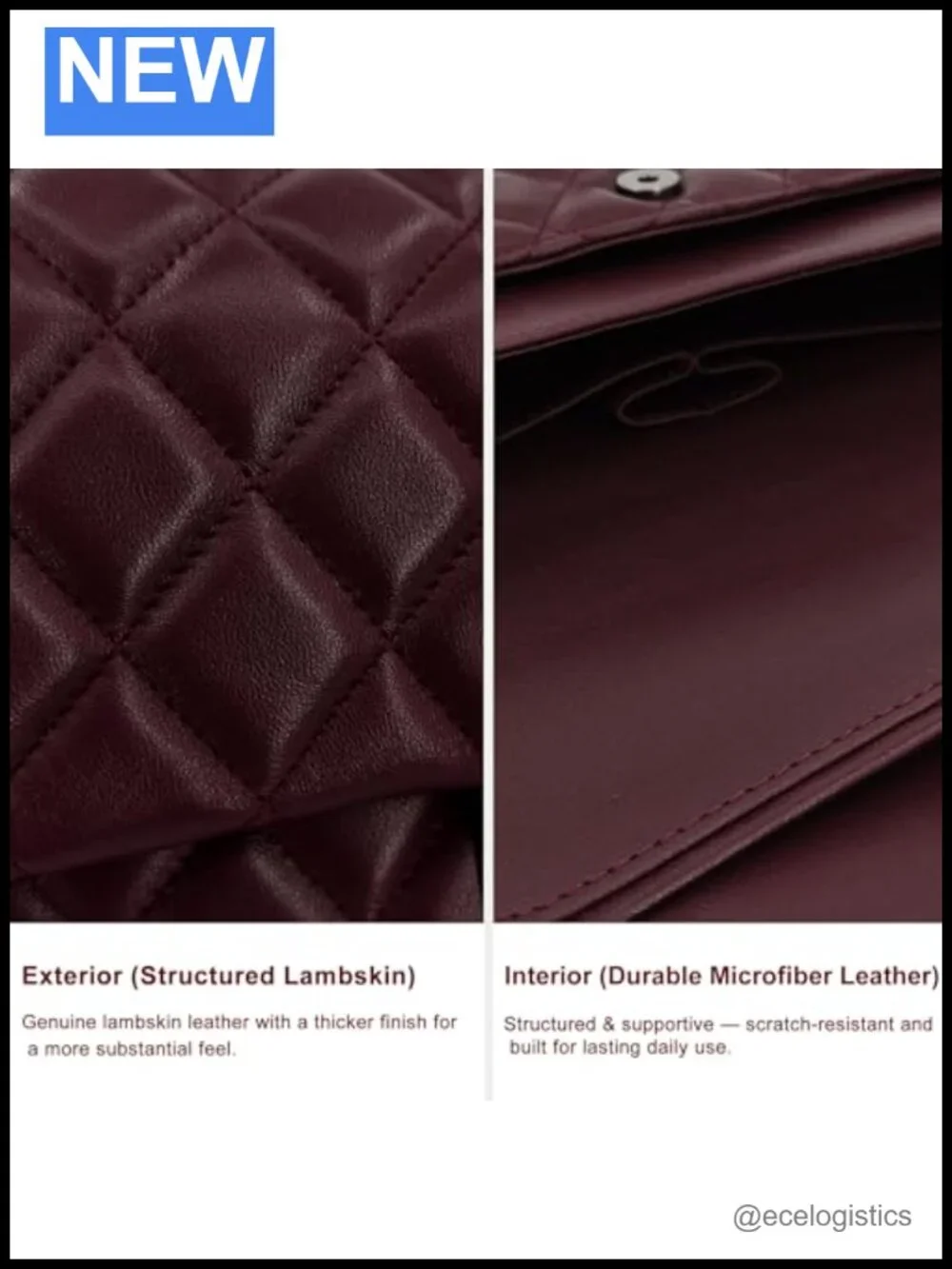 Lambskin Leather Quilted Double Flap Shoulder Bag with Chain Strap, Satchel